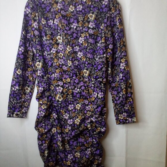 Vero Moda Dress Women S Short Long Sleeve V-Neck Floral Black Purple - Picture 13 of 16